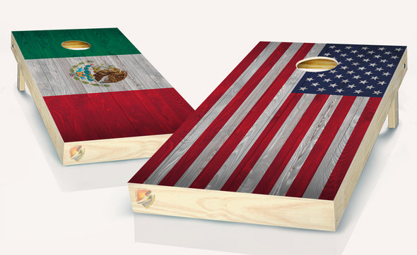 Mexican and American Flag Cornhole Board Vinyl Wrap Laminated Sticker Decal Set