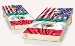 Mexico and American Flag Cornhole Board Vinyl Wrap Laminated Sticker Set Decal