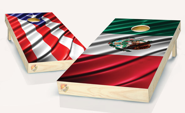 Mexico and Puerto Rico  Flag Cornhole Board Vinyl Wrap Laminated Sticker Decal Set