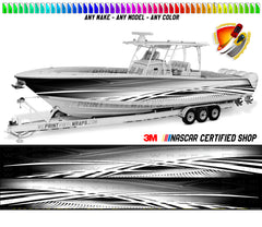 Black, Gray and White Lines Graphic Vinyl Boat Wrap Decal Fishing Bass Pontoon Sportsman Console Bowriders Deck Boat Watercraft Decal