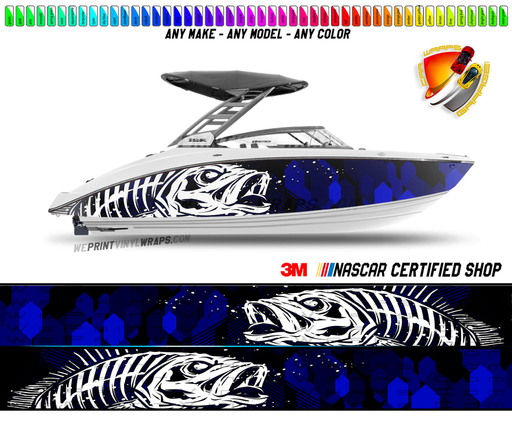 Sapphire Blue White Seabass Graphic Boat Vinyl Wrap Decal Fishing Bass Pontoon Decal Sportsman Boat Decal