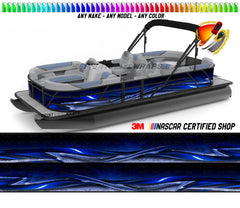 Navy Blue Wavy Graphic Vinyl Boat Wrap Decal Fishing Pontoon Sportsman Console Bowriders Deck Boat Watercraft  All boats Decal