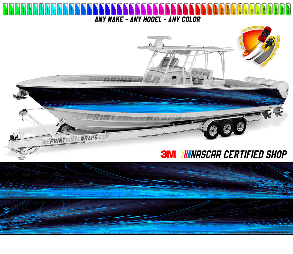 Navy and Light Blue Graphic Vinyl Boat Wrap Decal Fishing Pontoon Sportsman Console Bowriders Deck Boat Watercraft  All boats Decal