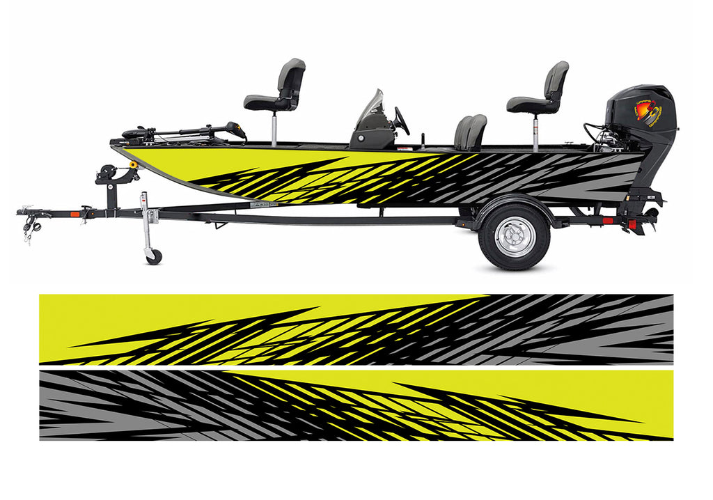 Neon Yellow and Gray Checkered Modern Lines Graphic Boat Vinyl