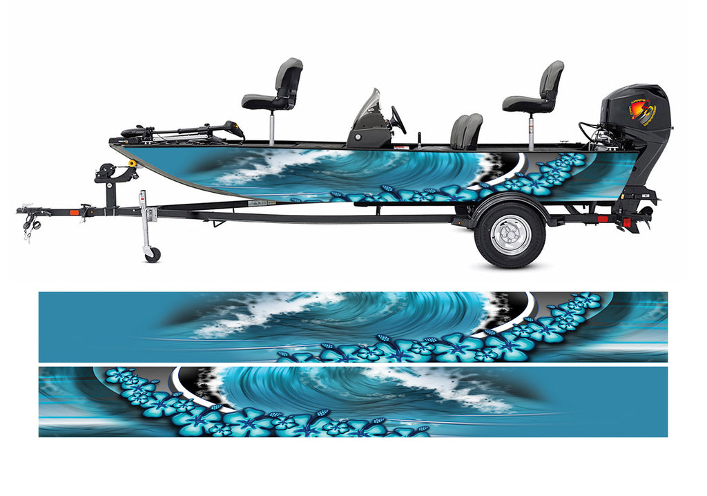 Abstract Blue Modern White Graphic Fishing Fish Boat Wrap Bass Kit Decal  Vinyl