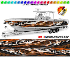 Orange and Black Checkered Graphic Vinyl Boat Wrap Decal Fishing Pontoon Sportsman Console Bowriders Deck Boat Watercraft  All boats Decal