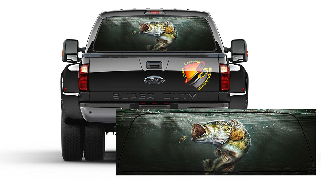 BASS Seabass Fishing fish Rear Window Graphic Decal Tint Sticker Truck perf