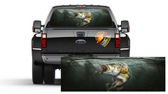 BASS Seabass Fishing fish Rear Window Graphic Decal Tint Sticker Truck perf