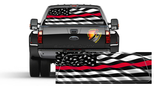 Thin Red Line American Flag FIREFIGHTER Wavy Rear Window Graphic Decal Trucks  Cars Campers