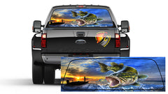 Sunset Seabass Fisherman Bass Rear Window Perforated Graphic Decal Tint Sticker Trucks Cars Campers
