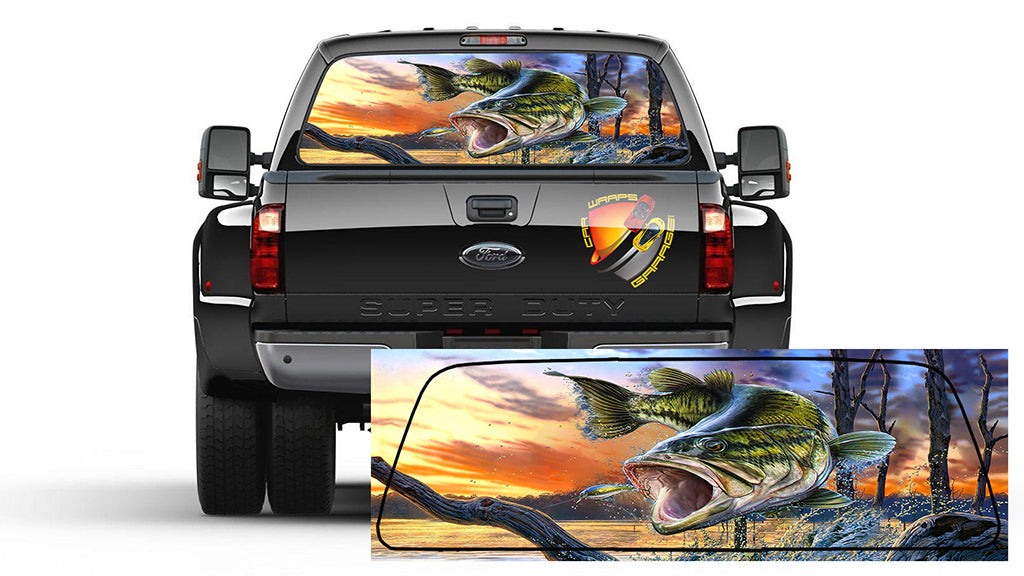 SeaBass Sunset Rear Window Perforated Graphic Decal Tint Sticker Trucks Cars Campers