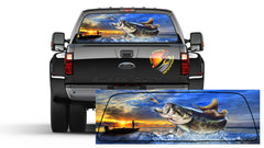 Seabass Jumping Rear Window Perforated Graphic Decal Sticker Truck Cars Campers