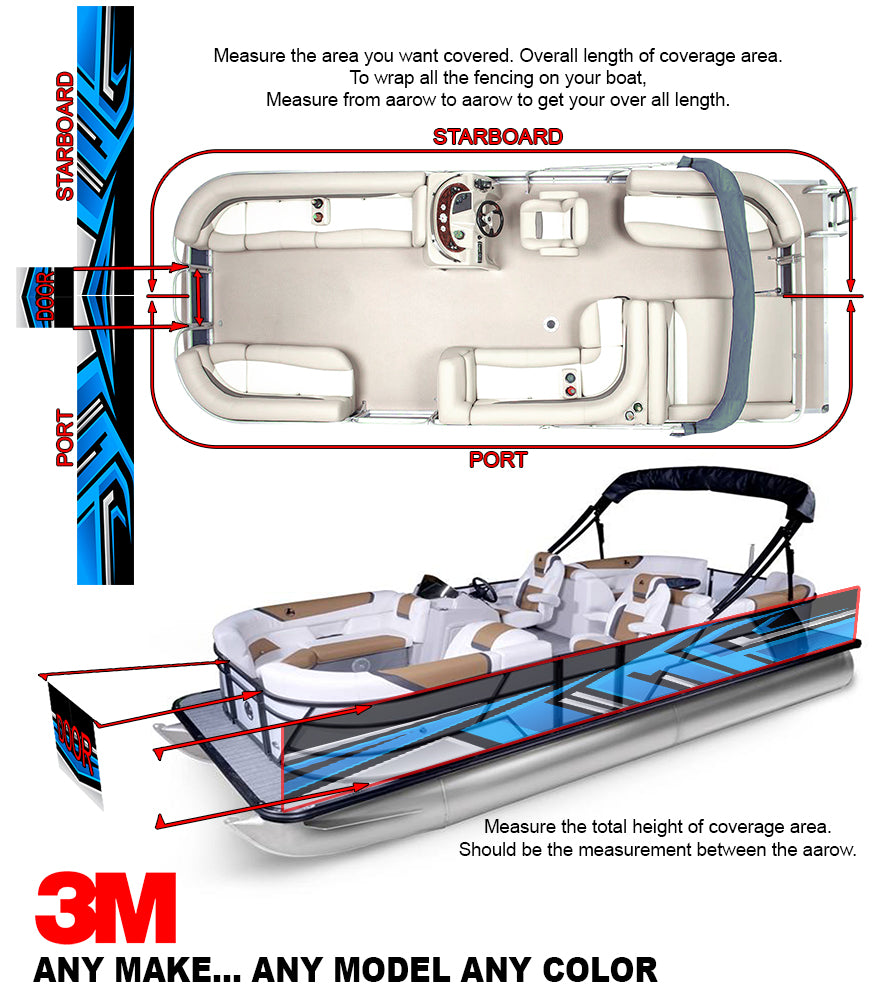 Blue, White  and Black  Lines Modern Graphic Vinyl Boat Wrap Fishing Bass  Pontoon Decal Watercraft Ski Boat