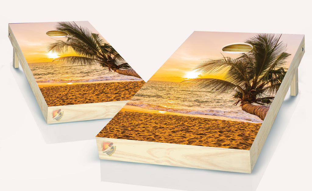 Palm Trees Beach Tropical  Cornhole Board Vinyl Wrap Laminated Decal Sticker Set