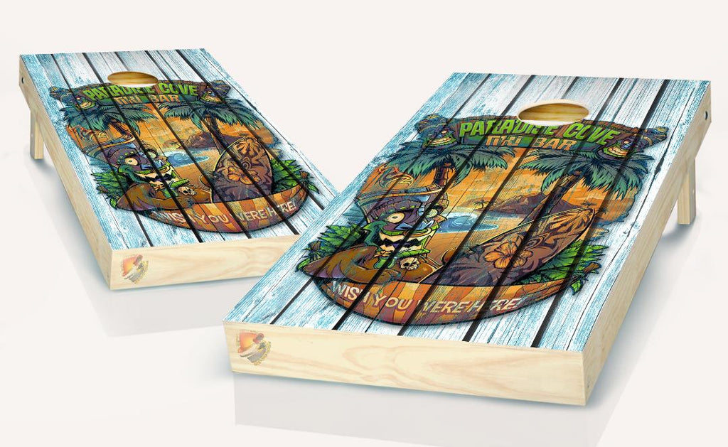 Paradise Cove Tiki Aloha Cornhole Board Vinyl Wrap Laminated Sticker Set Decal