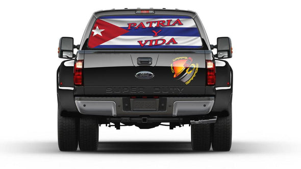 Cuban Flag Patria y Vida Rear Window Graphic Decal Truck