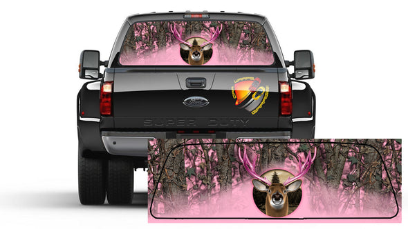 Pink Camouflage Deer Hunting  Rear Window Graphic Decal Tint