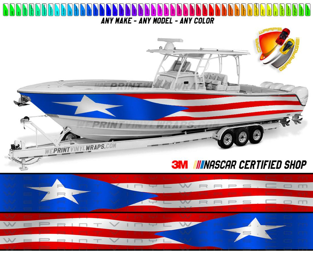 Puerto Rico Flag  Graphic Vinyl Boat Wrap Decal Fishing Pontoon Sportsman Console Bowriders Deck Boat Watercraft  All boats Decal