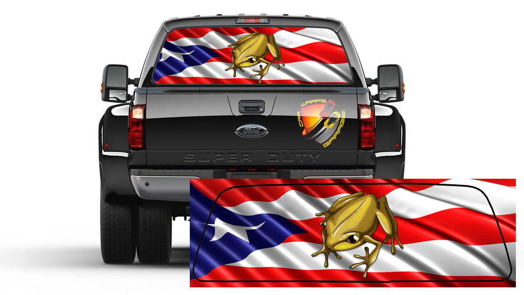 Puerto Rico Flag yellow Coqui Rear Window Graphic  Flag Tint Perf Sticker for Truck