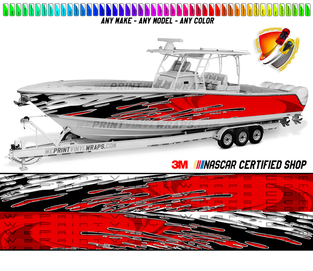 Red Black and White Splattered  Graphic Vinyl Boat Wrap Decal Fishing Pontoon Sportsman Console Bowriders Deck Boat Watercraft  All boats Decal