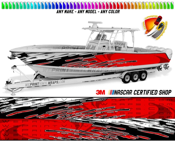 Red Black and White Splattered  Graphic Vinyl Boat Wrap Decal Fishing Pontoon Sportsman Console Bowriders Deck Boat Watercraft  All boats Decal
