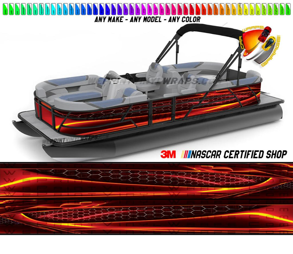 Red Fire Orange Hexagon Graphic Vinyl Boat Wrap Decal Fishing Bass Pontoon Sportsman Tenders Console Bowriders Deck Boat Watercraft For all Boats