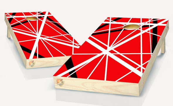 Red Striped  Lines Van Halen Cornhole Board Vinyl Wrap Laminated Sticker Set Decal