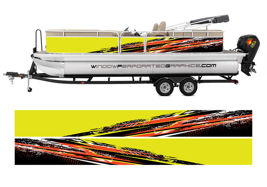 Red and Yellow Abstract Modern Lines  Graphic Boat Vinyl Wrap Decal Fishing Bass Pontoon Decal Sportsman Boat Decal