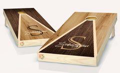 Custom Rustic Wood Monogram Triangle Style Cornhole Board Vinyl Wrap Laminated Sticker Set Decal Anniversary Gifts Wedding Gifts