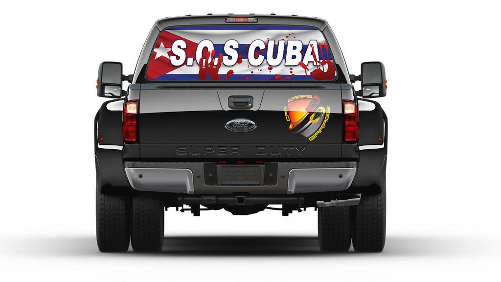 Cuban Flag S.O.S Cuba Rear Window Graphic Decal Truck