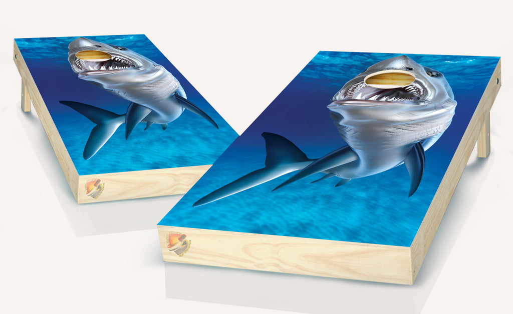 Shark Fish Cornhole Board Vinyl Wrap Laminated Sticker Set