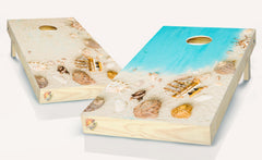 Sailboat Beach Shells Cornhole Board Vinyl Wrap Laminated Sticker Set Decal