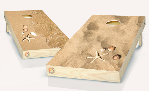 Sand Beach Shells  Cornhole Board Vinyl Wrap Laminated Sticker Set Decal