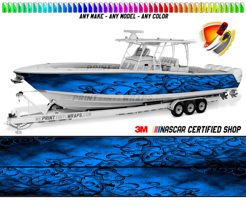 Sapphire Blue Graphic Vinyl Boat Wrap Decal Fishing Pontoon