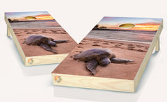 Sea Turtle Beach Scene  Cornhole Board Vinyl Wrap Laminated Sticker Set Decal