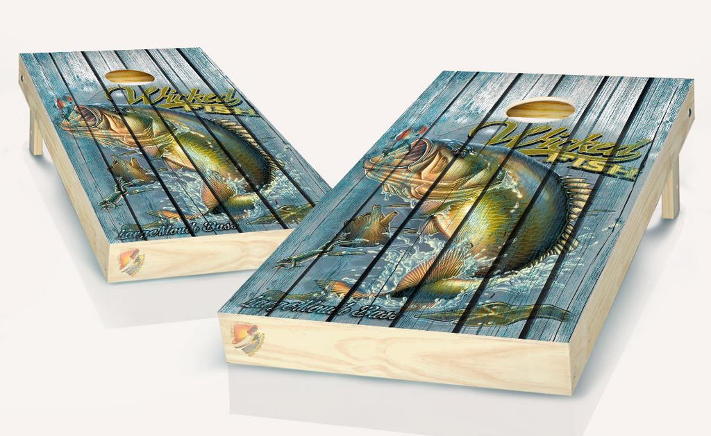 Seabass Wicked Fish Cornhole Board Vinyl Wrap Laminated Sticker Set Decal