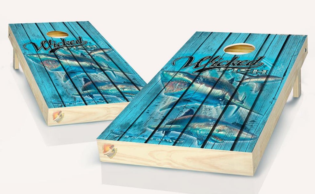 Sharks Wicked Fish Cornhole Board Vinyl Wrap Laminated Sticker Set Decal