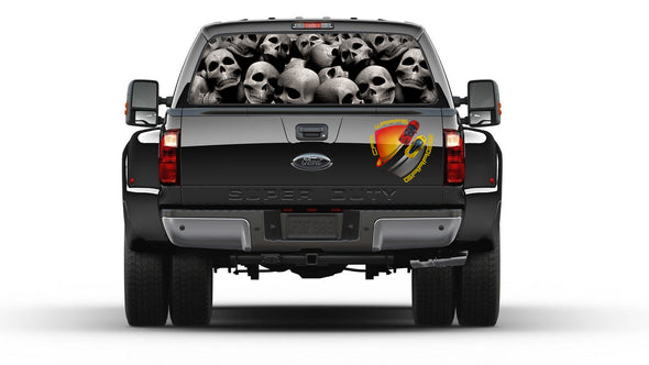 Skulls Seamless Rear Window Graphic Perforated Decal Vinyl Pickup