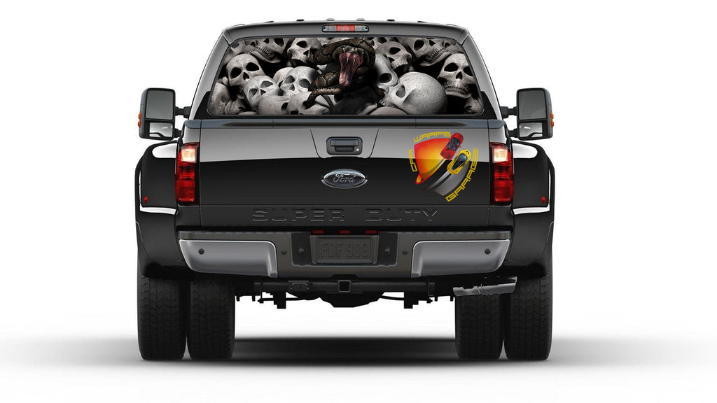 Skulls and Snake Rear Window Graphic Perforated Decal Vinyl Pickup
