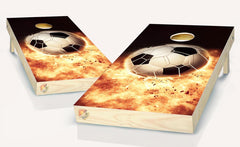Soccer Ball Fire  Cornhole Board Vinyl Wrap Laminated Sticker Set Decal