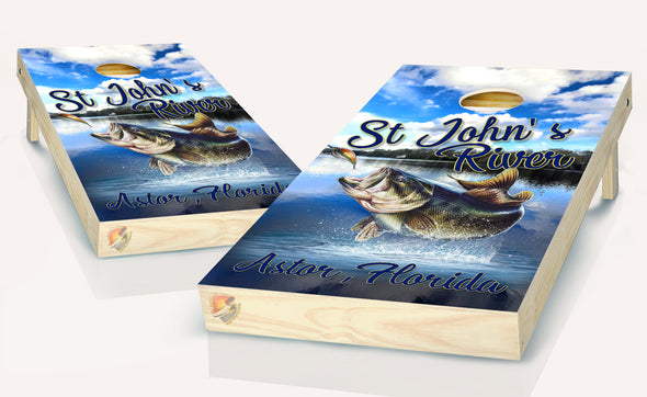 St John's River Bass  Cornhole Board Vinyl Wraps Laminated Sticker Set