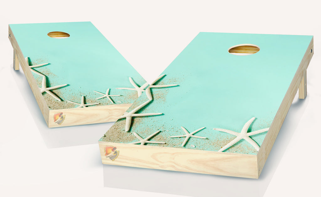 Starfish on Beach Cornhole Board Vinyl Wrap Laminated Sticker Set Decal