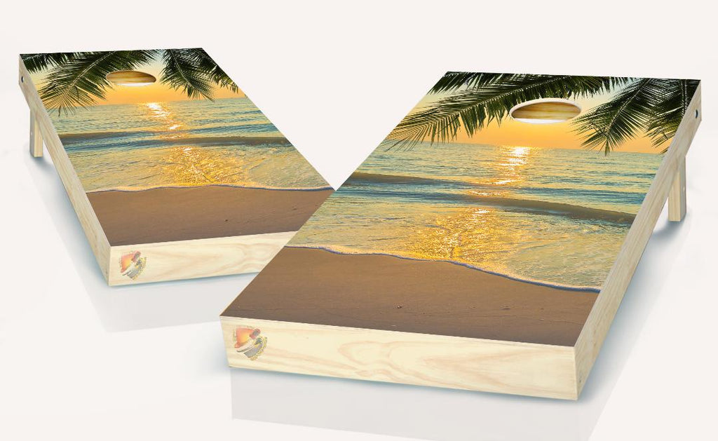 Sunrise at Beach Cornhole Board Vinyl Wrap Laminated Sticker Set Decal