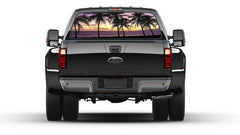 Sunset Beach Palm Trees rear window graphic flag decal truck suv