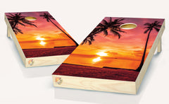Sunset Palm Trees Beach Cornhole Board Vinyl Wrap Laminated Decal Sticker Set