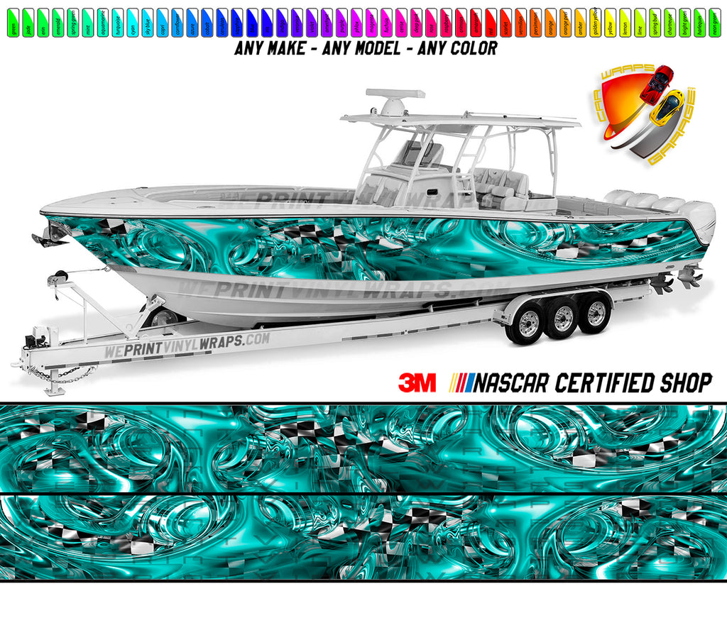 Teal and Checkered Graphic Vinyl Boat Wrap Decal Fishing Pontoon Sport – We  Print Vinyl Wraps