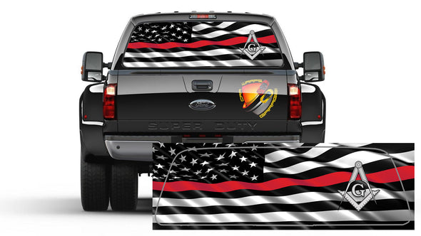 Thin Red Line American Flag Firefighter Masonic symbol Rear Window Graphic Decal Truck