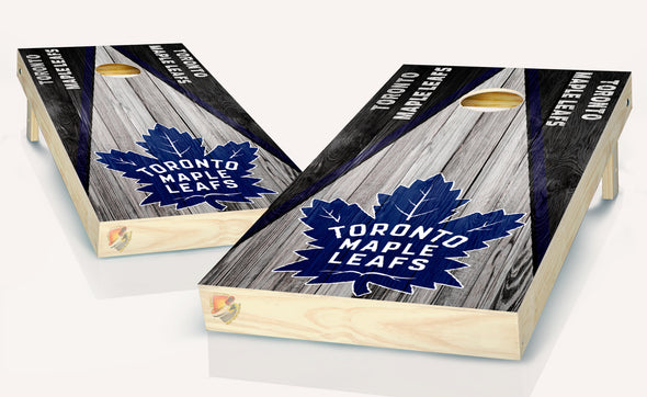 Toronto Maple Leafs Gray Washed Wood Cornhole Board Vinyl Wrap Laminated Sticker Set Decal