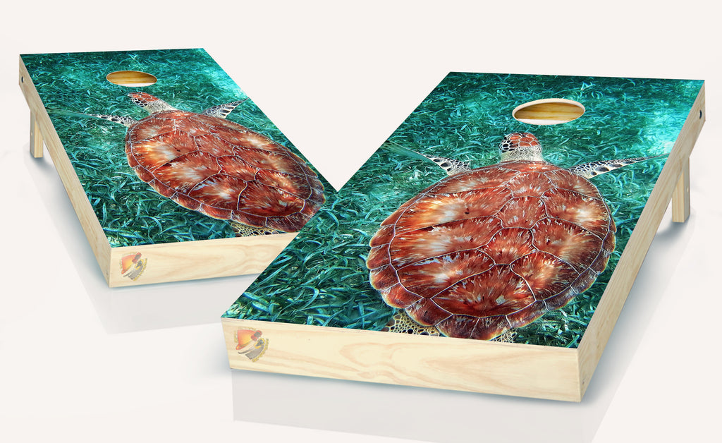 Turtle Swimming Cornhole Board Vinyl Wrap Laminated Sticker Set Decal