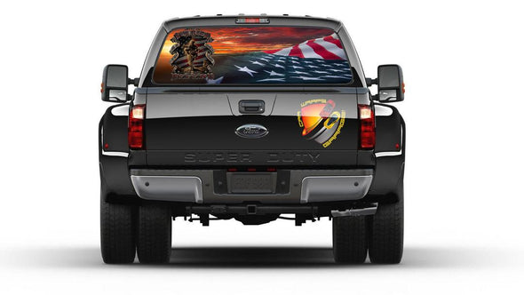 American Flag USA Flag Patriotic Soldier Rear Window Graphic Perforated Decal Vinyl Pickup Cars Campers